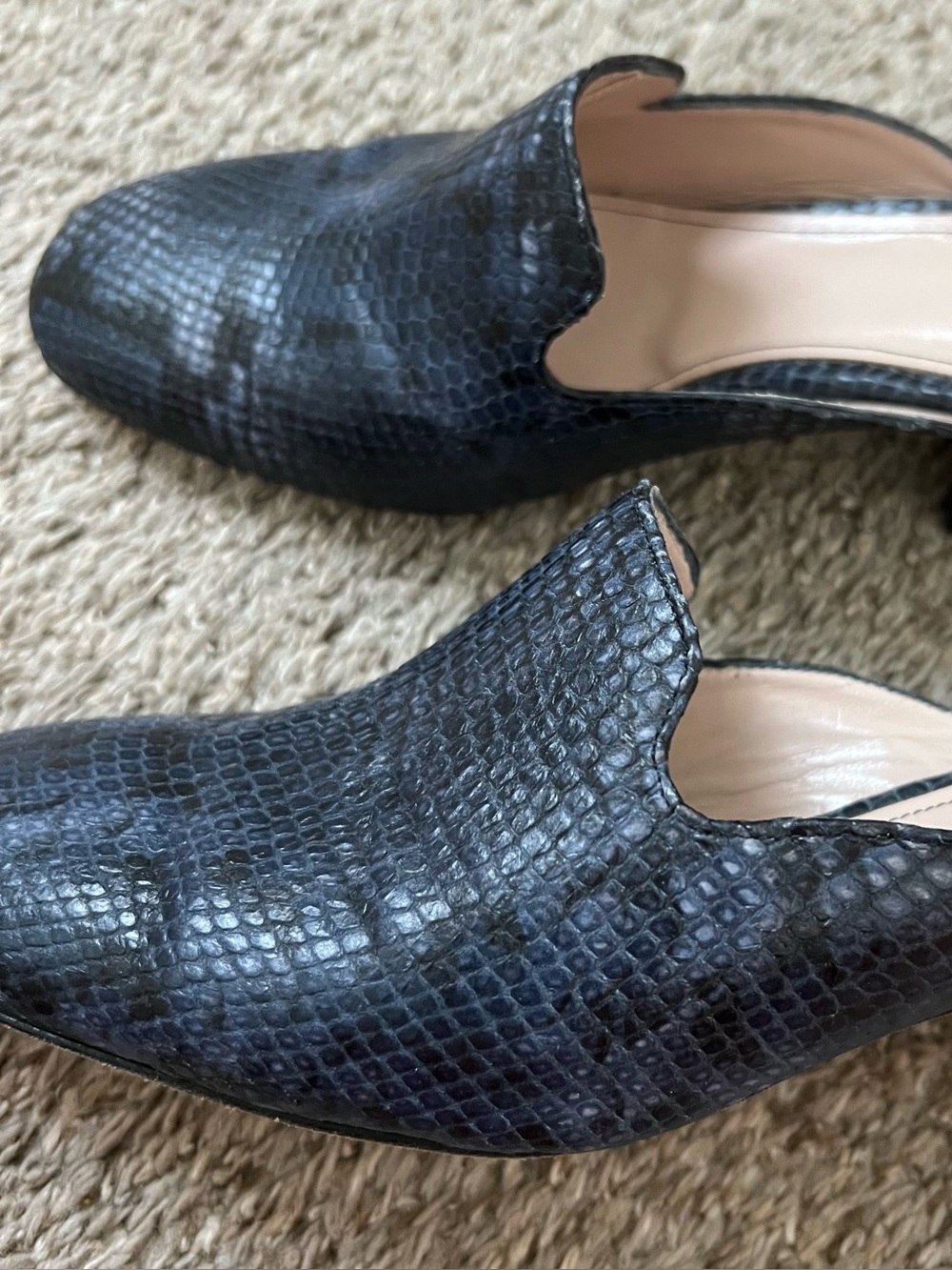 Barneys New York Black Snake-Embossed Leather Slip-On Mules Size 40.5